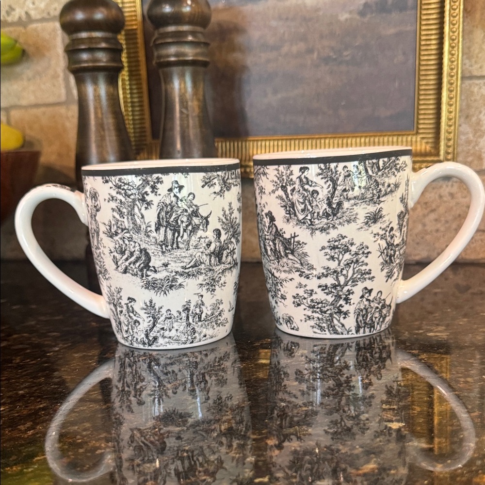 Waverly Black and White Toile Mugs - Set of 2